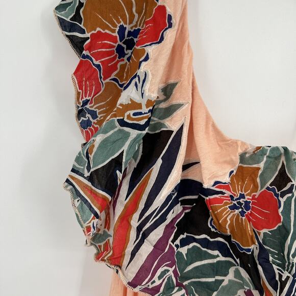 Free People Annka Peach Floral One Shoulder Bubble Top Size Small S - Picture 3 of 6